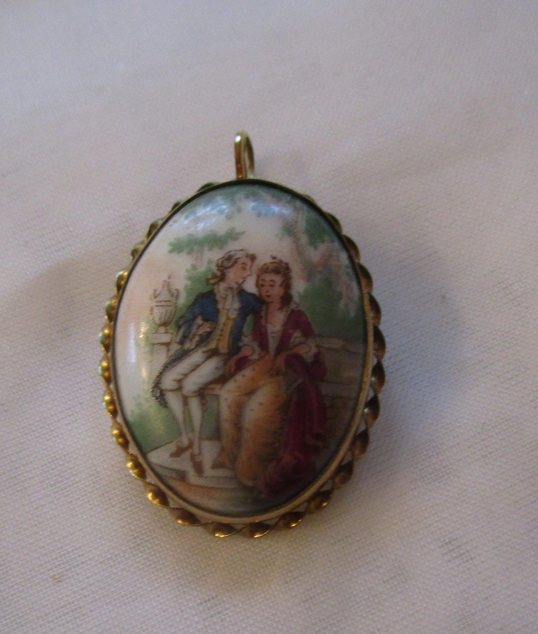 12K Gold Fill, Limoges Brooch, Limoges Pendant, Porcelain Brooch