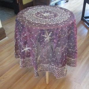 Beaded Tablecloth ,Eastern Decor, India Beadwork, Beaded Linens, Vintage Tablecloths, Table Overlays, Indian Beadwork