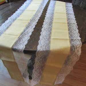 2, Vintage Lace and Burlap Runners approximate 9 feet long X 16in