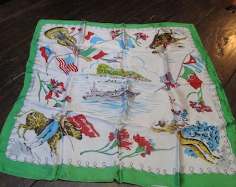 Vintage WWII Souvenir Gibraltar Scarf