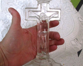 Cross Candlestick, Crucifix, Vintage Candlesticks, Antique Candlestick, Religious Statuary, Jesus Candlestick, Religious Decor, Cross