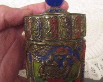Chinese Box, Enamel Box, Cobalt Glass, Chinese Antiques, Chinese Decor, Asian Decor, Brass Box, Decorative Boxes, Metal Box, Vintage Chinese