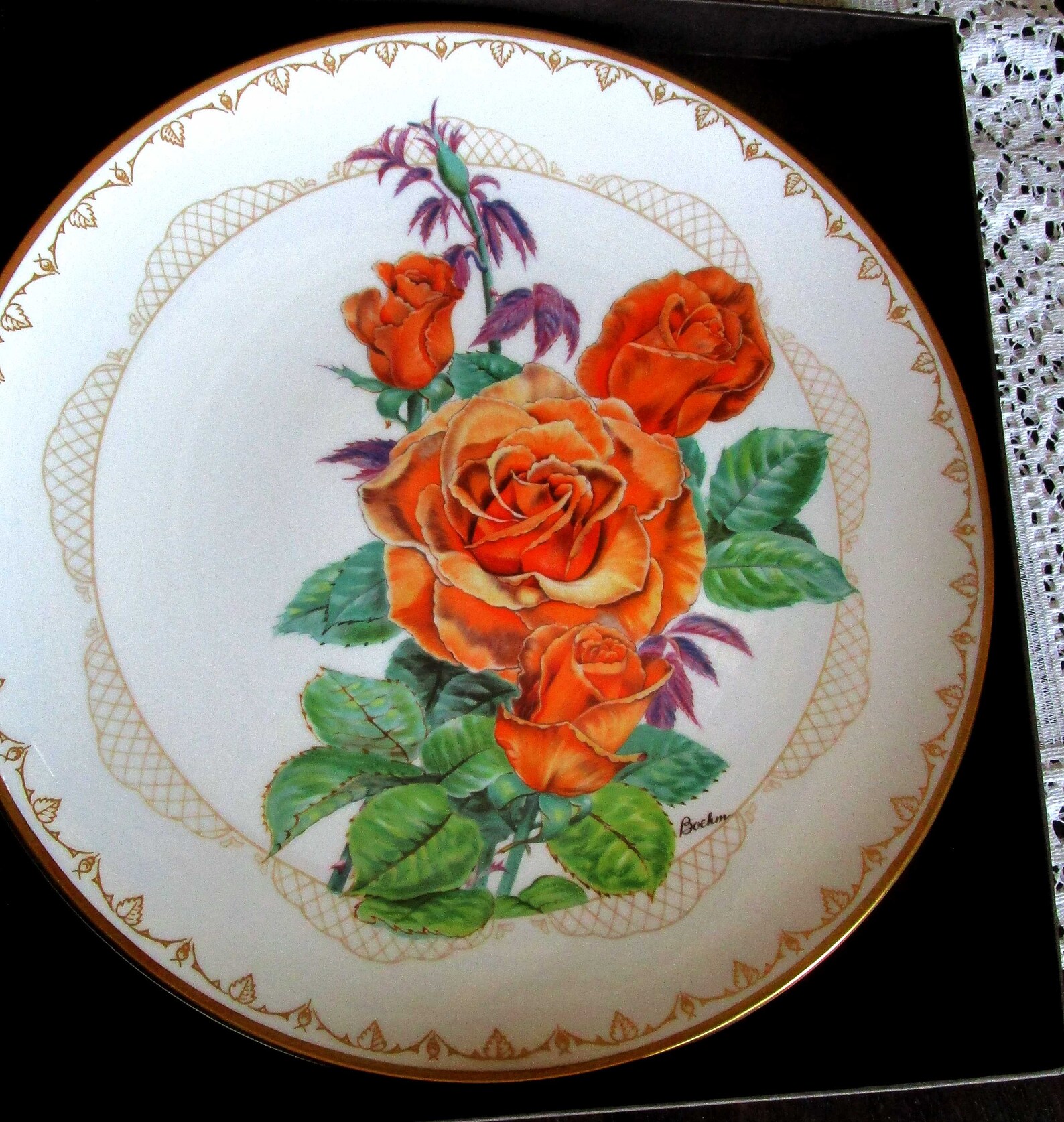 2 Boehm Plates Roses Rose Plates Vintage Plates Vintage Etsy
