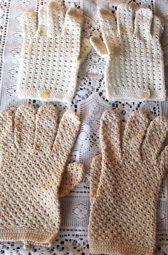 2 Pr, Crocheted Gloves, Vintage Gloves, Ladies Gl… - image 1