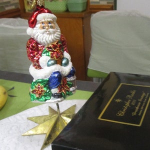 Radko Ornament, With Stand, Greenhouse Greetings, Radko Santa, Radko Stand, Poinsettia Ornament, Vintage Radko, Blown Ornaments