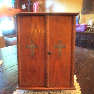 Antique, Last Rites, Oak Box, Vintage Crucifix, Altar Cross, Holy Water ...