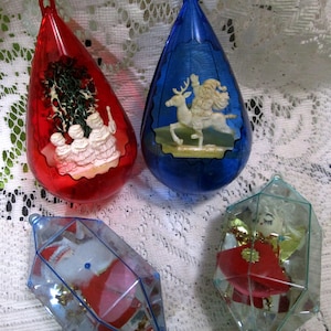 4, Plastic Ornaments, Christmas Ornament, Diorama Ornament, Santa Ornament, Plastic Christmas, Plastic Santa, Angel Ornament, Christmas Putz
