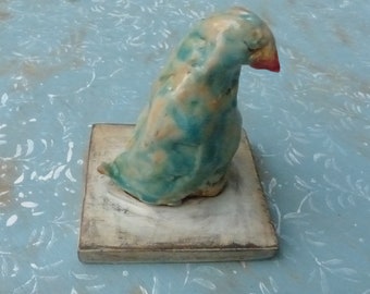 Ceramic Penguin / Ceramic Bird / Original Sculpture / Painted Sculpture / Rustic Standing Sculpture / Ceramic Glazed Sculpture Art