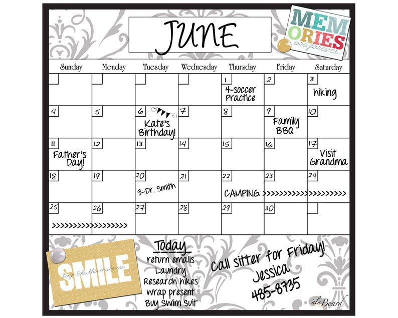 Dry Erase Calendar Command Center Monthly Whiteboard Etsy