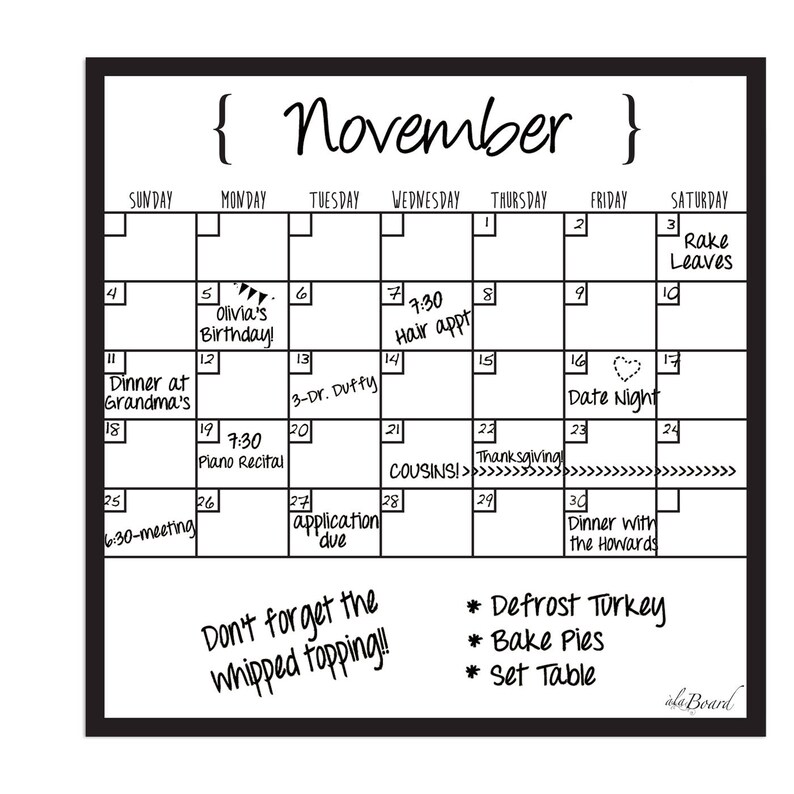 Dry Erase Calendar Etsy