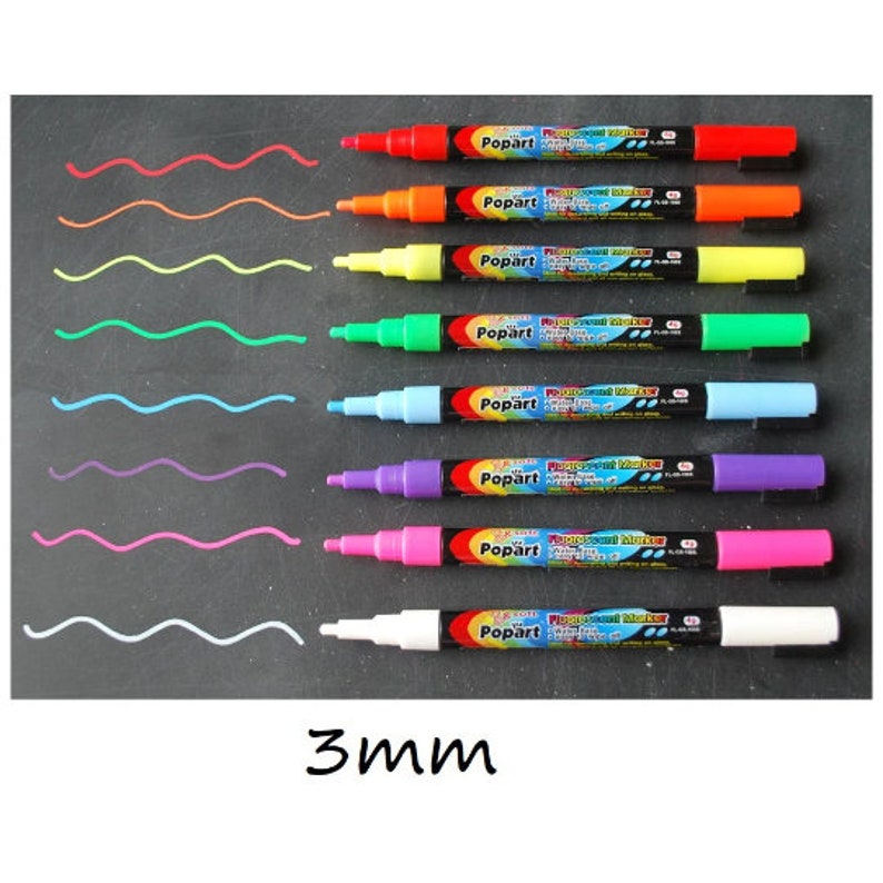 Chalk Markers Fluorescent Fine Tip 3mm Set of 8 image 3