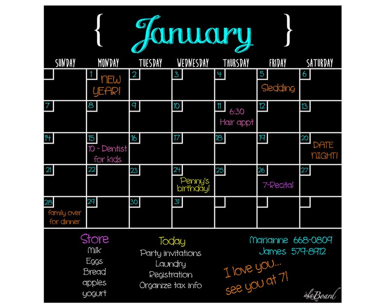 Family Calendar Dry Erase Calendar Office Calendar Etsy