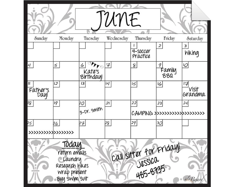 Decorative Decal Decorative Dry Erase Decorative Calendar Etsy