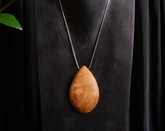 Forest Heirloom Wooden Pendant // Chestnut wood drop shape pendant necklace // Handmade gift for her