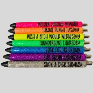 Tusztus 7-Pack Funny Word Daily Funny Pens, Funny Seven Days of The Week  Pens, Describing the mentality, Sarcastic Ballpoint Pens, Creative Gift for