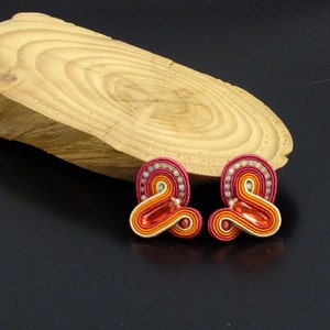 Orange Soutache Earrings: Art Deco Crystal Sterling Silver Studs