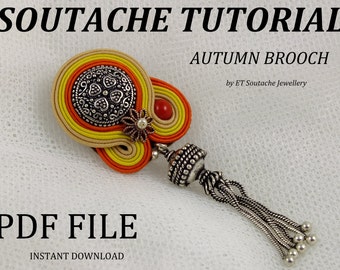 Soutache tutorial, Soutache jewelry pattern, Soutache for BEGINNERS, Easy soutache, PDF soutache tutorial, Step by step, Autumn brooch