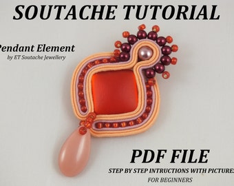 Soutache tutorial, Soutache jewelry pattern, Soutache for BEGINNERS, Easy soutache, PDF soutache tutorial, Step by step, soutache pendant