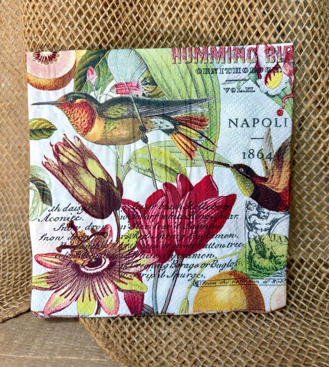 Hummingbird Floral Napkins, Vintage Botanical Decoupage Paper Crafts ...