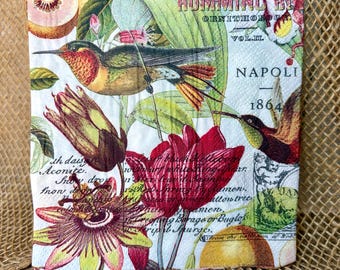 Servilletas de decoupage con colibríes y flores, diseño floral, servilletas para manualidades, servilletas para decoupage, manualidades con papel, diario de recortes