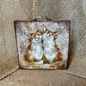 Fox wood plaque, wildlife themed decorative, fox shelf sitter