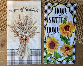 Decoupage guest napkins, sunflowers and wheat napkins, crafting napkins, napkins for decoupage, paper crafts, flowers