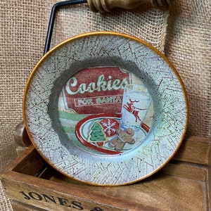 Christmas glass plate, Santa’s cookie plate, dessert dish, decoupaged holiday plate, holiday cookie plate, holiday dessert dish