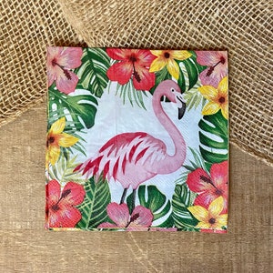 Pink flamingo Decoupage napkins, flowers, tropical design, crafting napkins, napkins for decoupage, paper crafts, junk journal