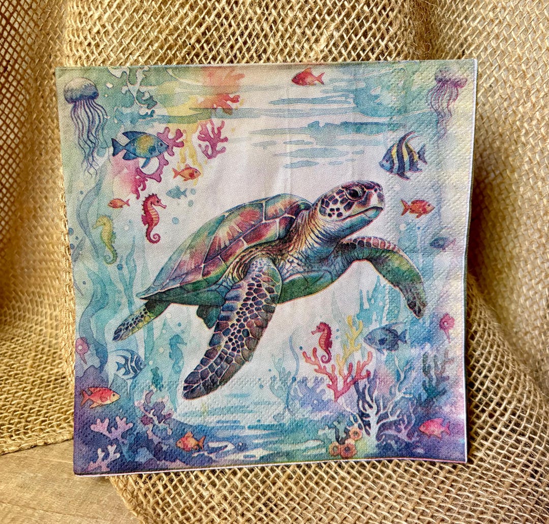 Turtle Napkin Tutorial Sea Turtle Luncheon Paper Napkins for Decoupage Crafts - Etsy