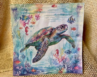 Sea Turtle Luncheon Paper Napkins for Decoupage Crafts