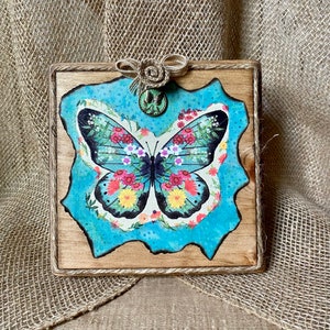 Butterfly decoration, butterfly wall decor, wood plaque with butterfly, butterfly decoupage art