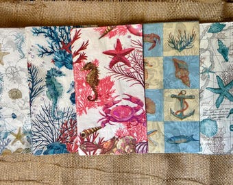Nautical Seahorse decoupage guest napkins, nautical  pattern napkins, napkins for decoupage, paper crafts, fish, beach, starfish