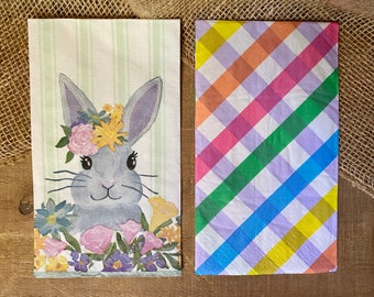 Decoupage guest napkins, rabbit and pattern napkins, crafting napkins, napkins for decoupage, paper crafts, flowers