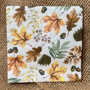 Fall leaves, Acorns, pine cones Decoupage napkins, crafting napkins for decoupage, paper crafts, junk journal