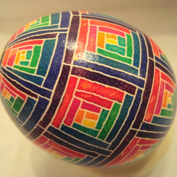Modern Quilt Pysanky Chicken Egg in Primary Colors