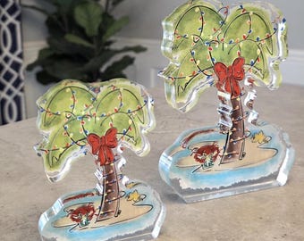 Coastal Christmas Palm Fine Art Acrylic Shelf Sitter, Gift and Home Decor