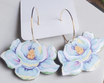 Magnolia Floral Clay Earrings, Polymer Clay Earrings, light Earrings, Dainty Earrings, Mississippi earrings