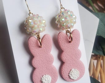 Beaded Bunny Clay Earrings, Polymer Clay Earrings, Easter earrings, light Earrings, Dainty Earrings, Spring earrings
