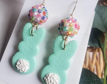 Beaded Bunny Clay Earrings, Polymer Clay Earrings, Easter earrings, light Earrings, Dainty Earrings, Spring earrings