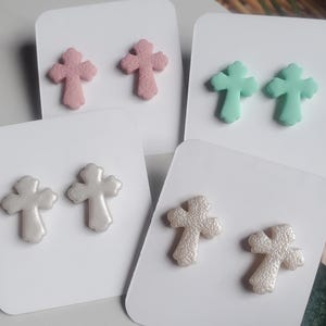 Cross Studs Polymer Clay Earrings - Cross Earrings, Easter Earrings, Clay Jewelry, Stud Earrings, Holiday Earrings