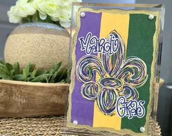 Mardi Gras Fleur de lis - Original Art Acrylic Block Frame