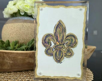 Mardi Gras Fleur de lis - Original Art Acrylic Block Frame