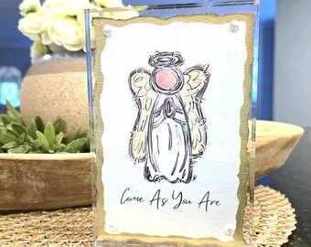 Angel "Come As You Are" Original Fine Art Print with Acrylic Frame, Bible Verse Art