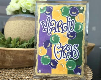 Mardi Gras Beads - Original Art Acrylic Block Frame
