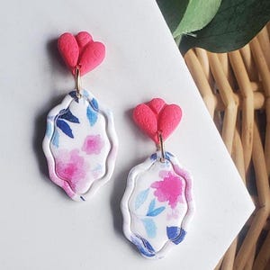 Pink & Blue Floral Clay Earrings, Polymer Clay Earrings, light Earrings, Dainty Earrings, flower clay earring