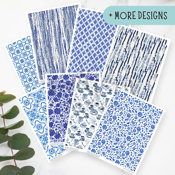 Polymer Clay Transfer Paper, Blue & White China Pattern Image Transfer Sheet, Water Soluble Transfer Paper for Clay Earrings