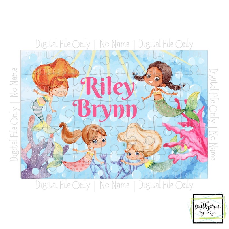 Mermaid Digital File Design Digital Download Mermaid Sublimation Design Kids Sublimation Design, Kid Puzzles image 2