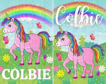 TWO Unicorn Rainbow Design - Digital Download - Unicorn Sublimation Design - Kids Puzzle