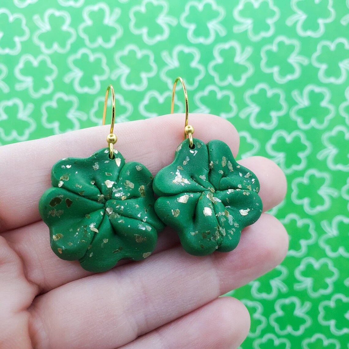 St. Patrick's Day Clay Earrings Shamrock Four Leaf | Etsy