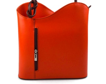 Sac à dos cuir femme sac d'èpaule cuir sac à main en cuir sacoche besace sac a dos sac bandoulière orange - marron made in Italy